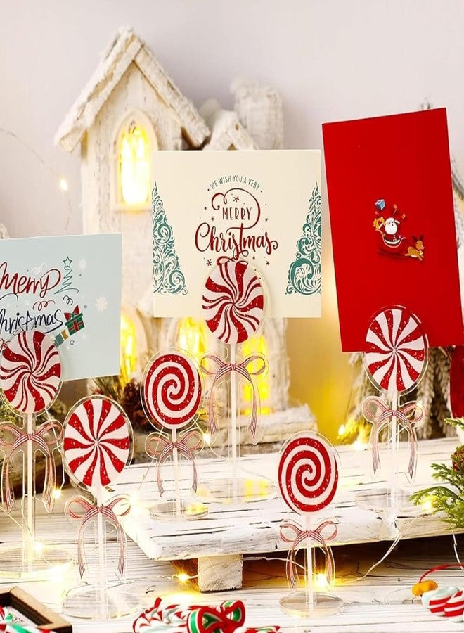 AceOrbit 12 Pcs Christmas Candy Table Decorations Candy Cane Photo Holders Xmas Acrylic Centerpiece Red White Picture Stand Place Card Table Number Holders for Xmas Tiered Tray Home Desk Office Decor - Image 1